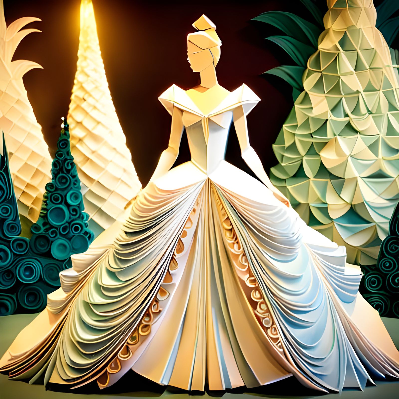 Origami Cinderella Gown Paper Sculpture