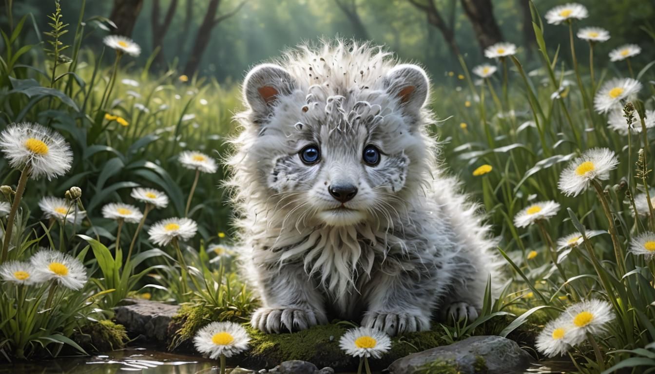 Adorable Cheetah Cub in Dandelions: Impressionistic Art