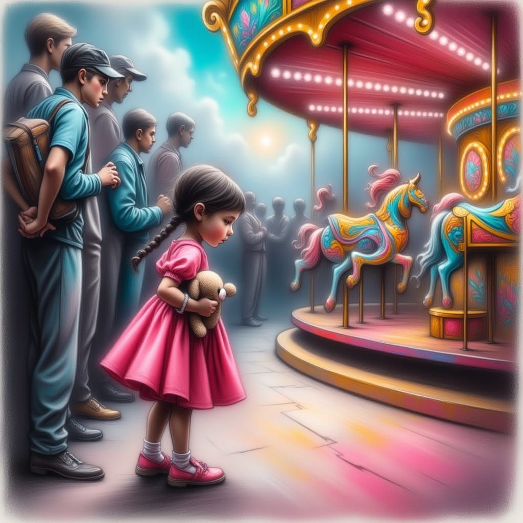 Girl's Anticipation at a Bright Carnival