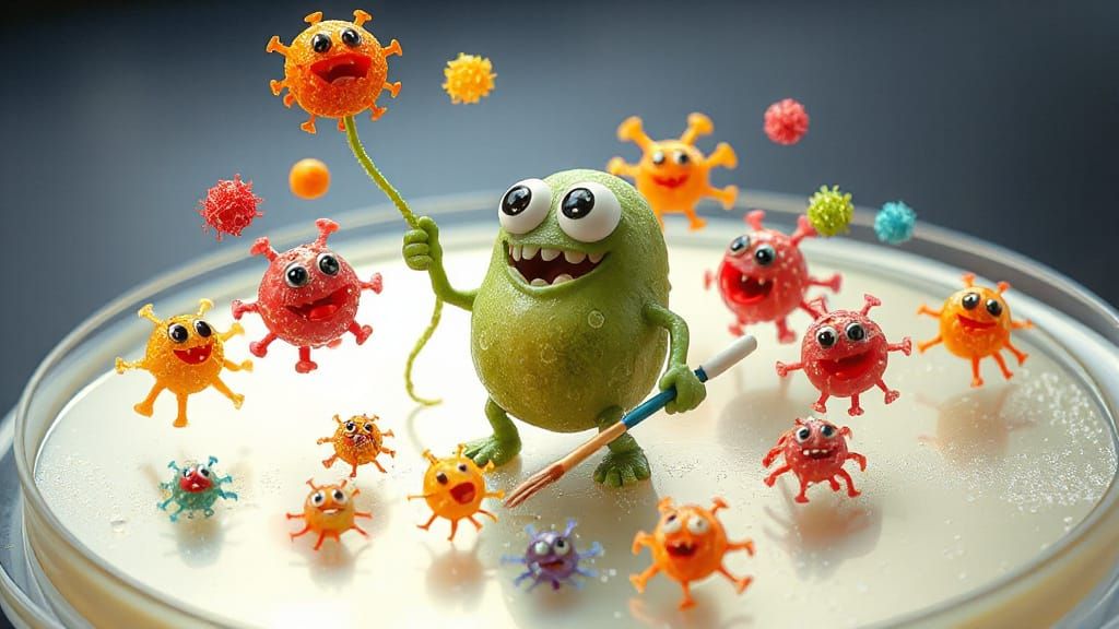 Silly Microbes Painting a Mural in Fantasy Concept Art Style