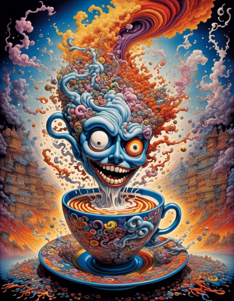 Exploding Coffee Djinn in Liquid Splash Art