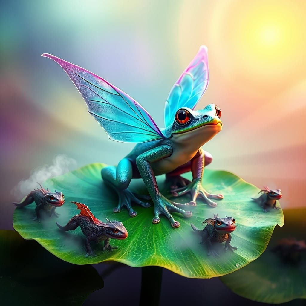 Heroic Flying Frog Protects Lily Pad from Mischievous Dragon...