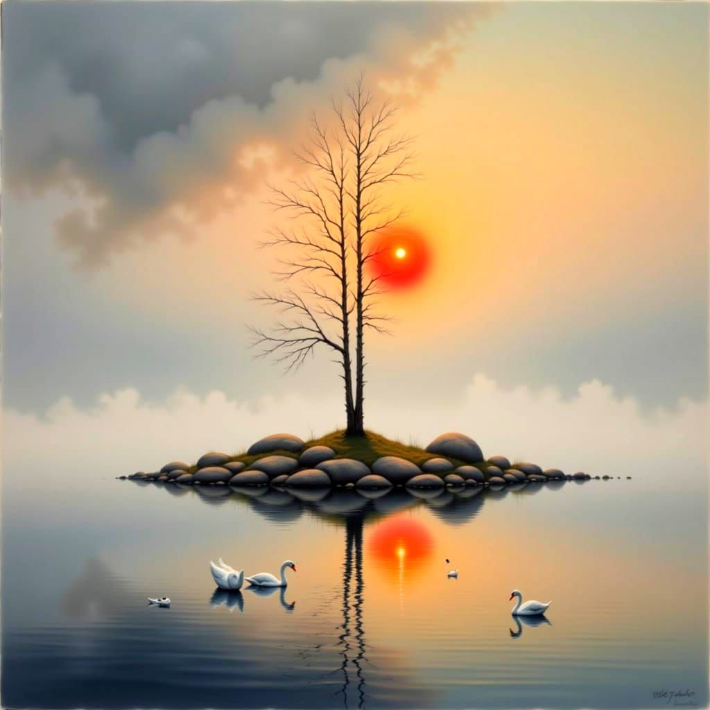 <lora:Landscape:1.0> <lora:Dreams:1.0> Create a photorealistic image portraying a serene lake...