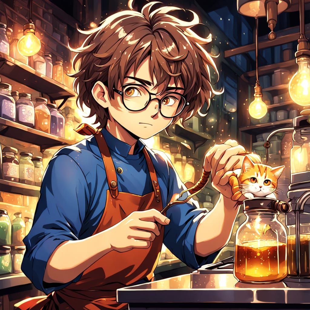 Vibrant Anime Barista Brews Magical Elixirs in Cinematic Sty...