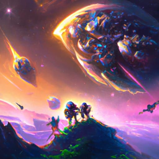 Explorers Journey Through Asteroid Field in Digital Art