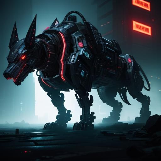 Glowing Cyberpunk Monster Dog Erupts from Darkness