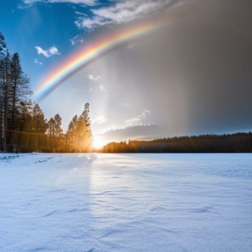Winter Castle with Rainbow and Forest Owls