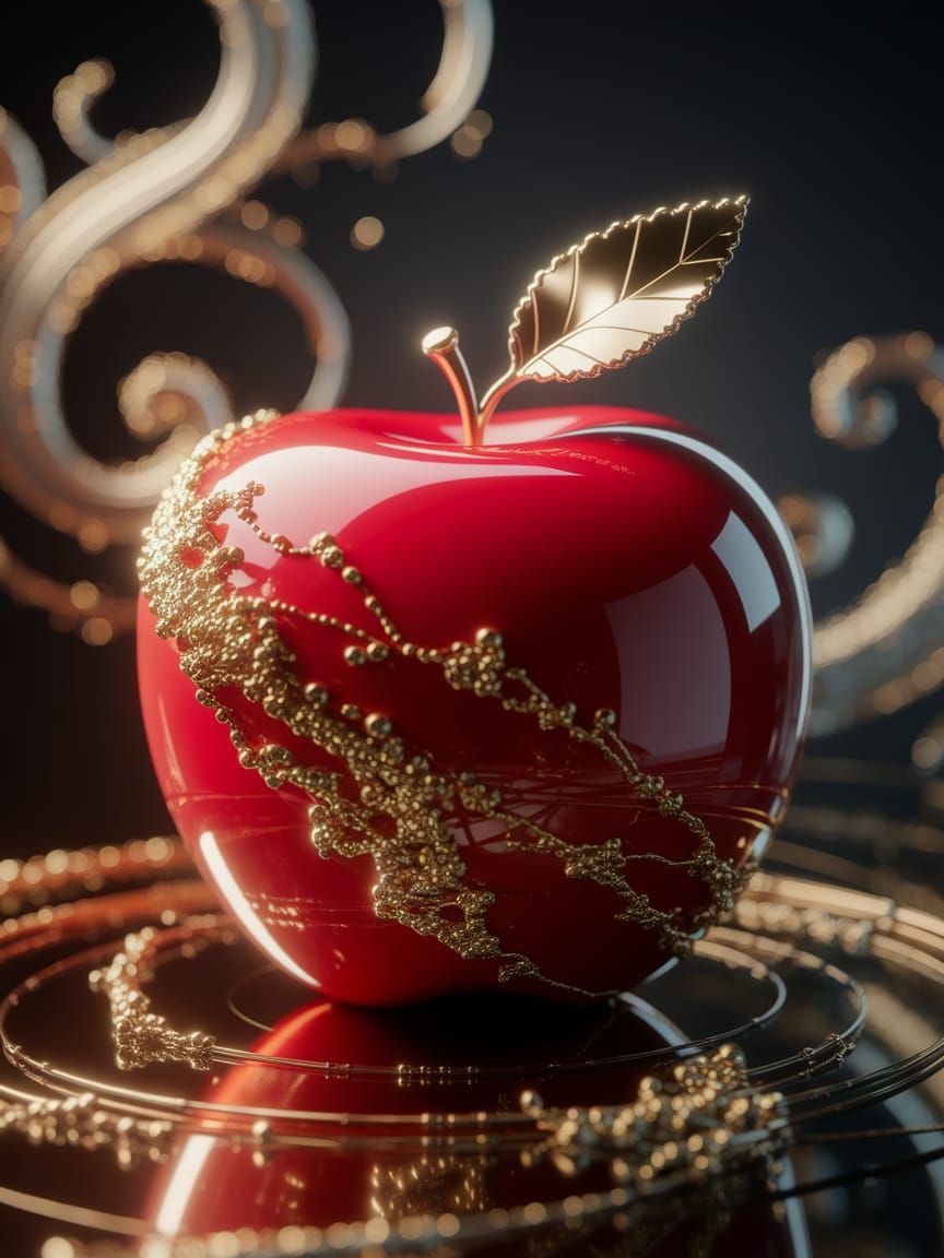 Red and gold porcelain apple