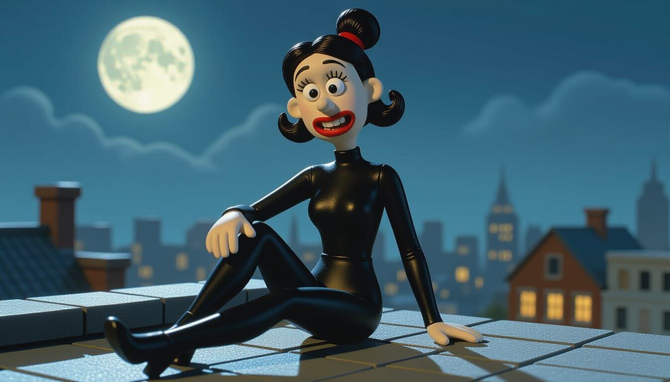 Claymation Charm Model on Rooftop in Earthy Tones