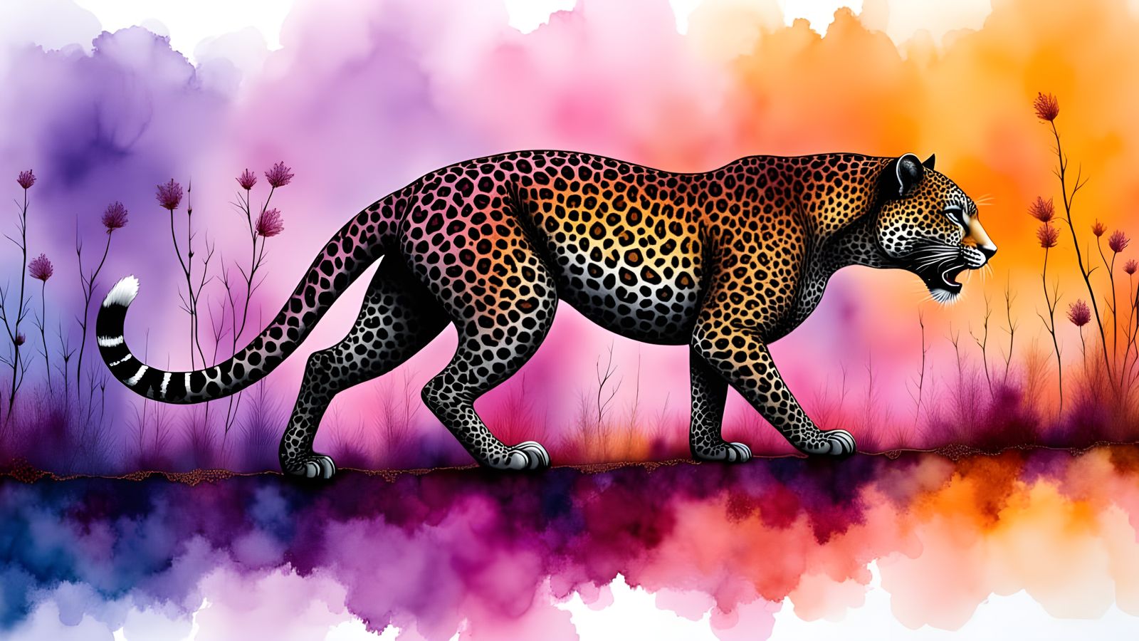 Fierce Leopard in Lush Jungle, Alcohol Ink Style