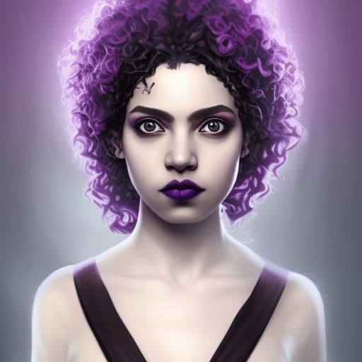 Gothic Hermione Granger from Harry Potter& curly hair& Brown eyes& purple eyeshadow& purple eyeliner& Black lipstick& He...