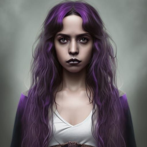 Gothic Hermione Granger from Harry Potter& curly hair& Brown eyes& purple eyeshadow& purple eyeliner& Black lipstick& He...