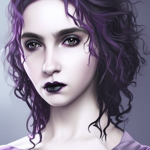 Gothic Hermione Granger from Harry Potter& curly hair& Brown eyes& purple eyeshadow& purple eyeliner& Black lipstick& He...
