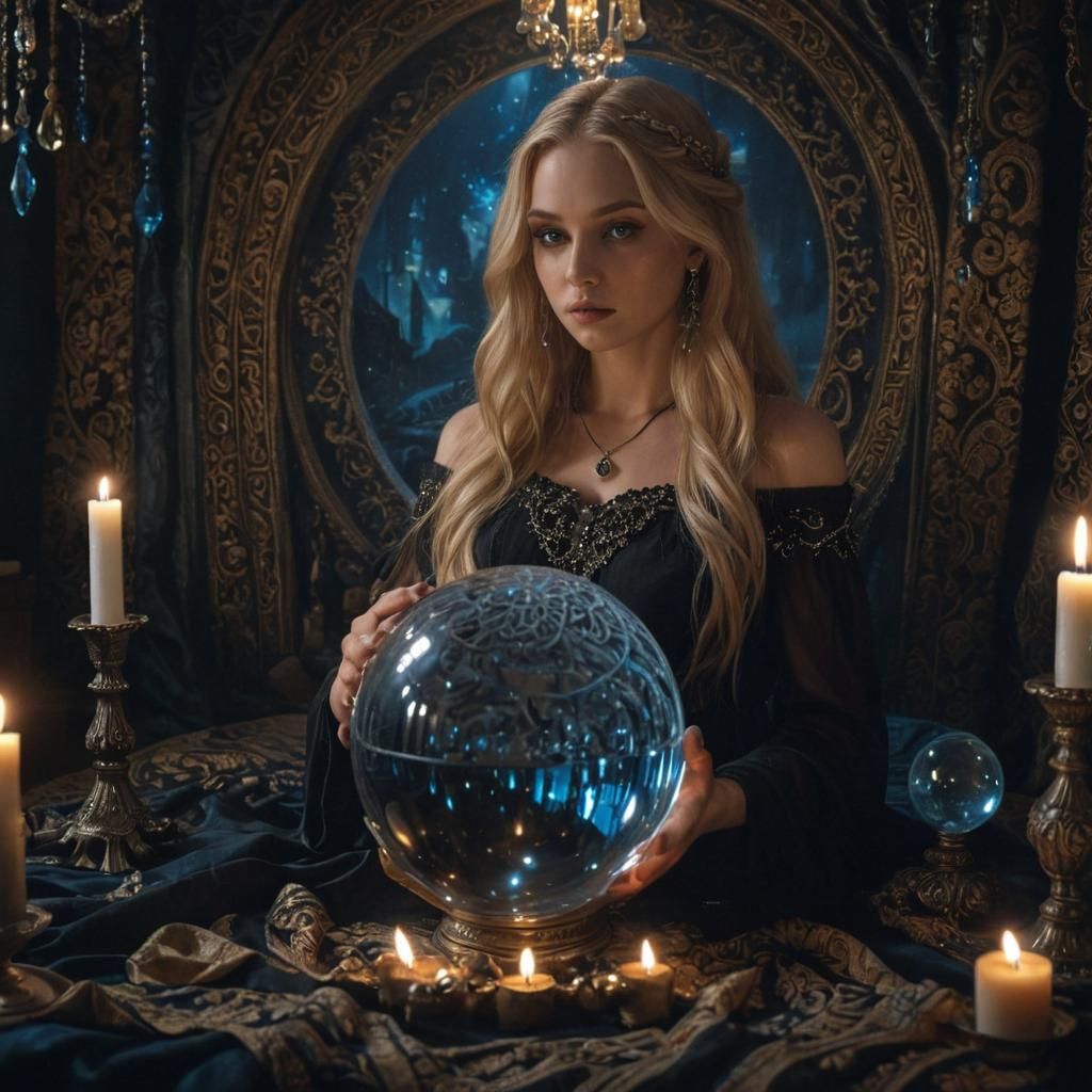 Goddess Gazing into Crystal Ball: Fantasy Concept Art