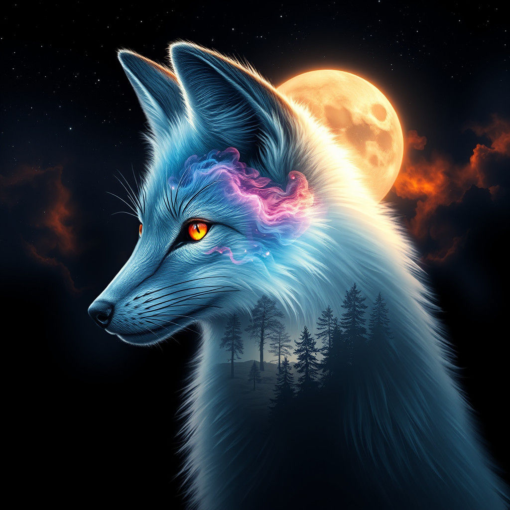 Ethereal Arctic Fox with Cosmic Aura