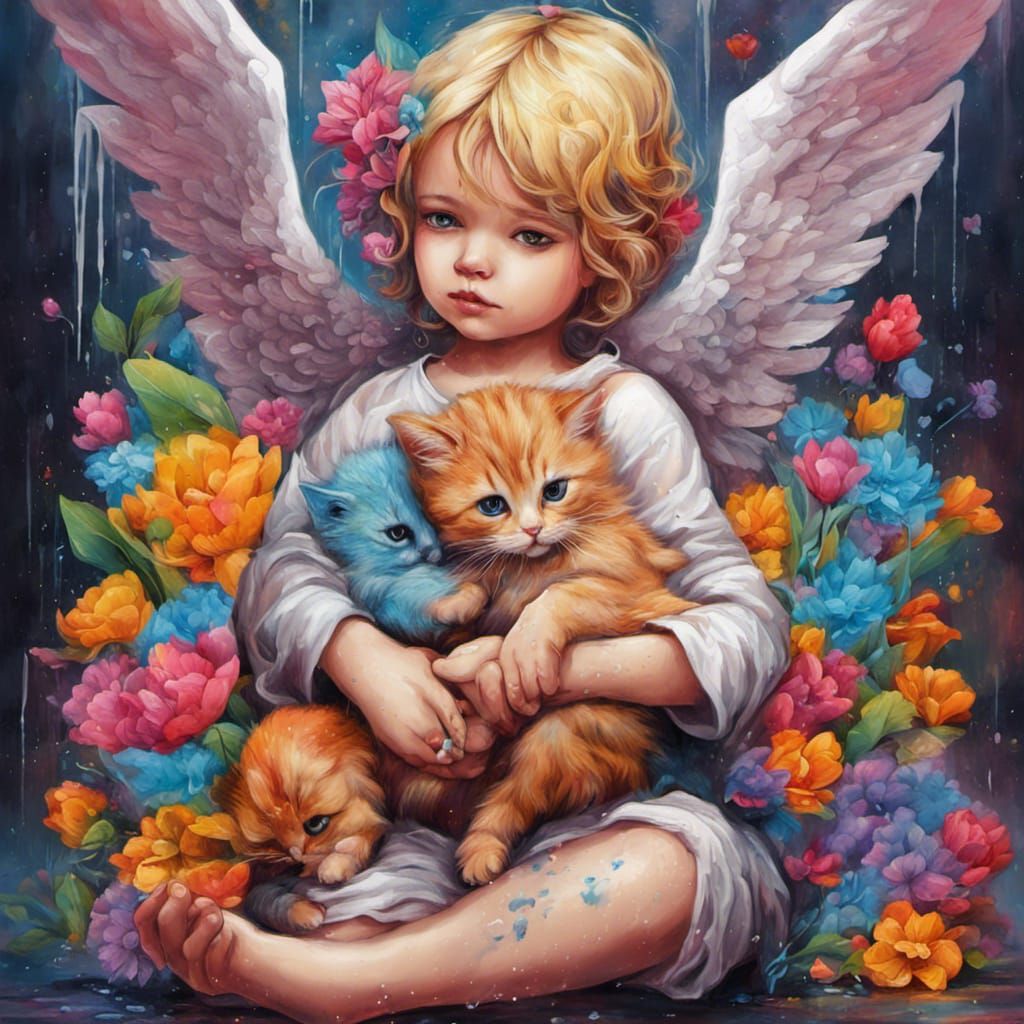 Angel with Kitten in Graffiti Street Art