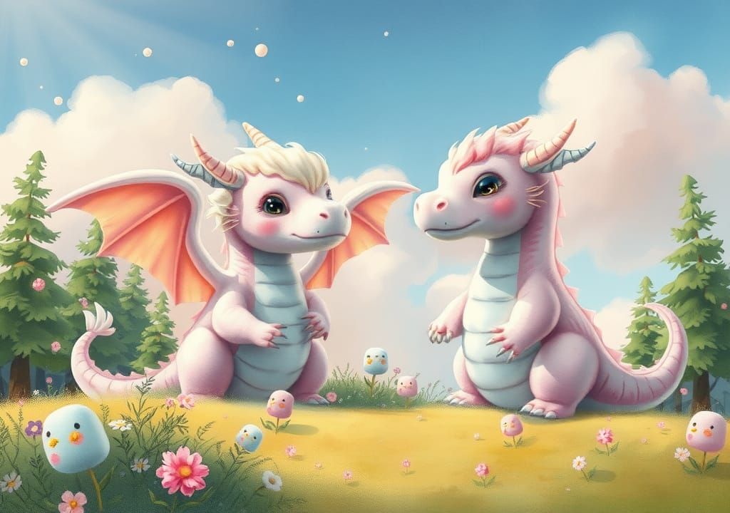 Pastel Marshmallow Dragons in Dreamy Forest