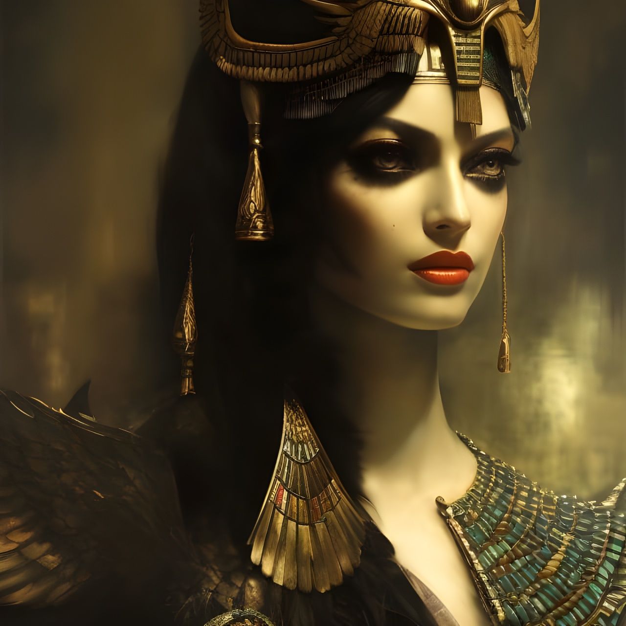 Egyptian Goddess Isis in Dark Oil Painting Style