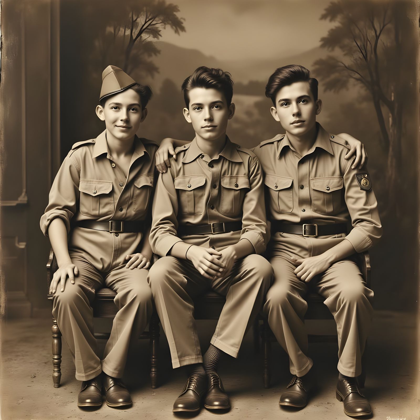 Nostalgic Sepia Portrait of Soldiers in Uniform
