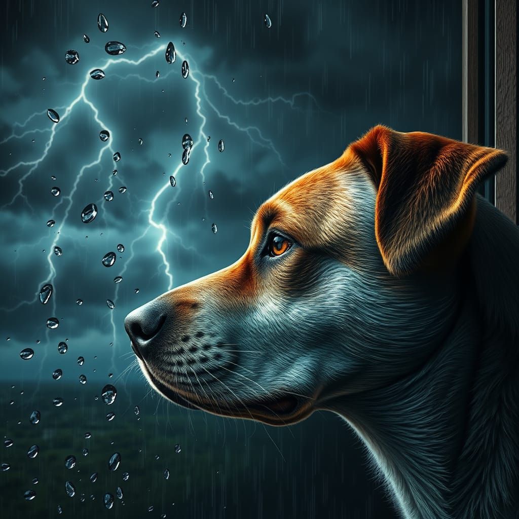Hyper-Realistic Canine Portrait in a Tempestuous Storm