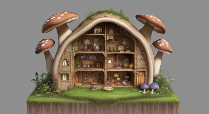 Charming Cross Section of a Mushroom House