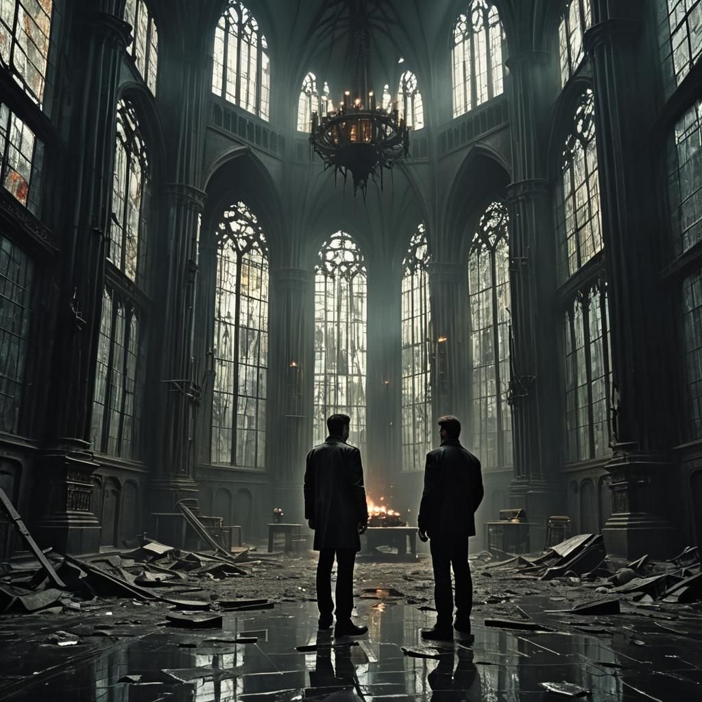 Dark Fantasy Fight Club in Gothic Cityscape