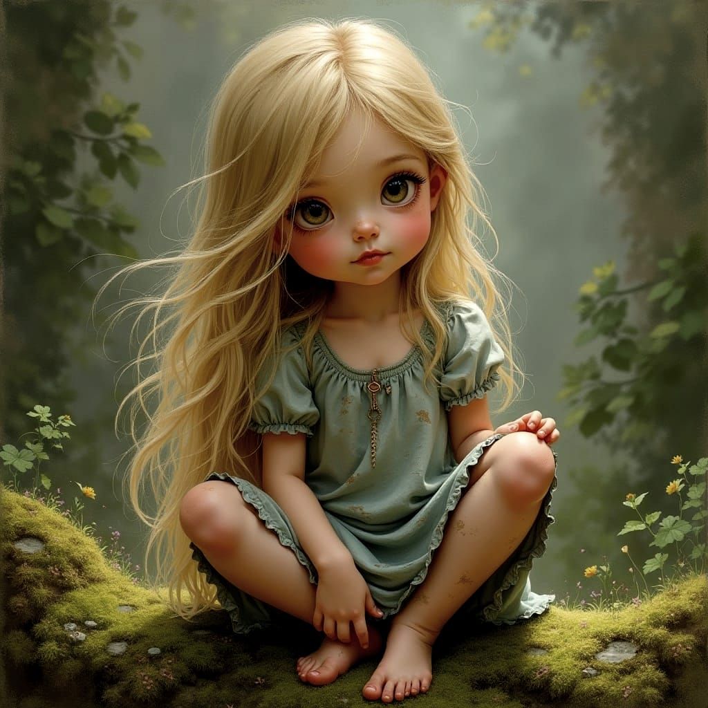 Whimsical Cottagecore Portrait in Soft Pastel Hues