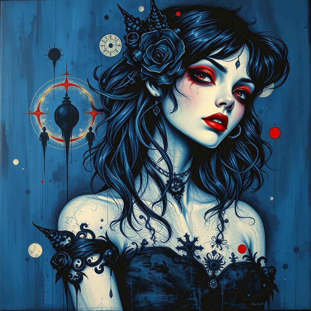 Gothic Girl in Ghostly Blue Impasto Style