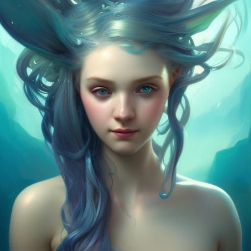 Mermaid Fairy Portrait in Hyperdetailed Digital Art