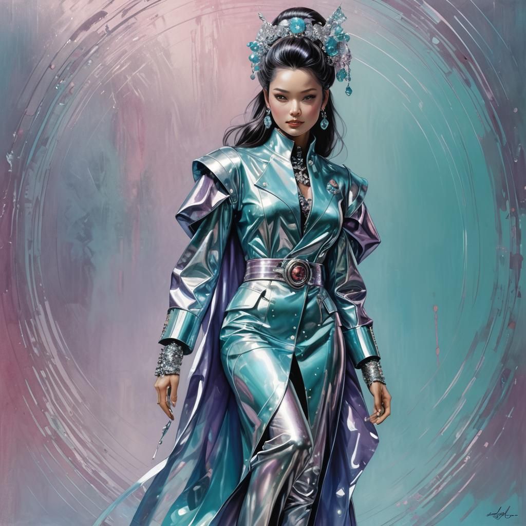 Fashionable Woman in Metallic Sheen, Digital Art