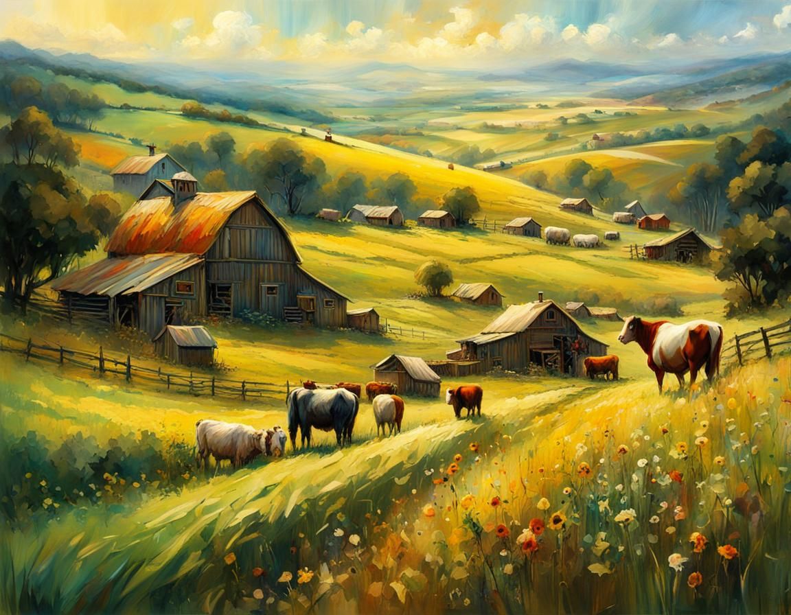 Idyllic Farm Life as Digital Oil Painting