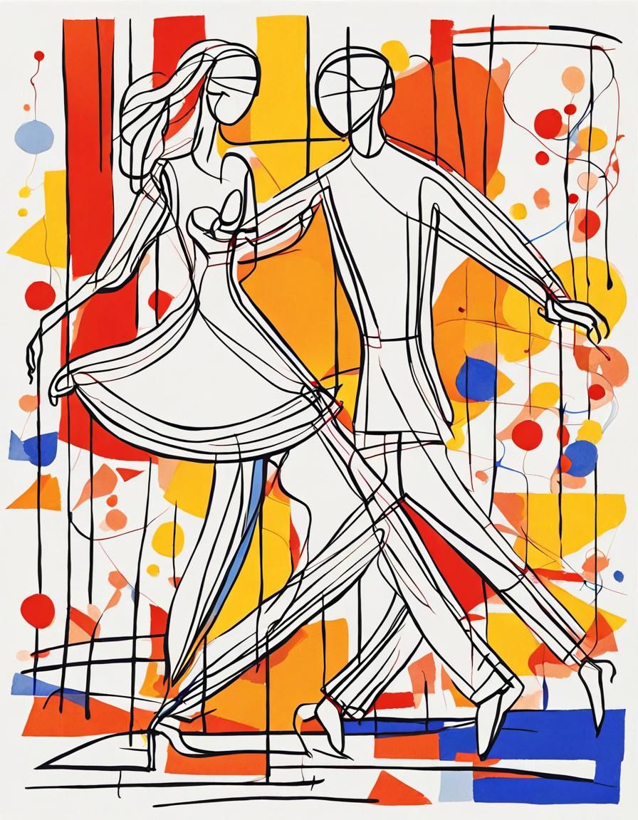 Minimalist Dancing Couple in Continuous Line Art