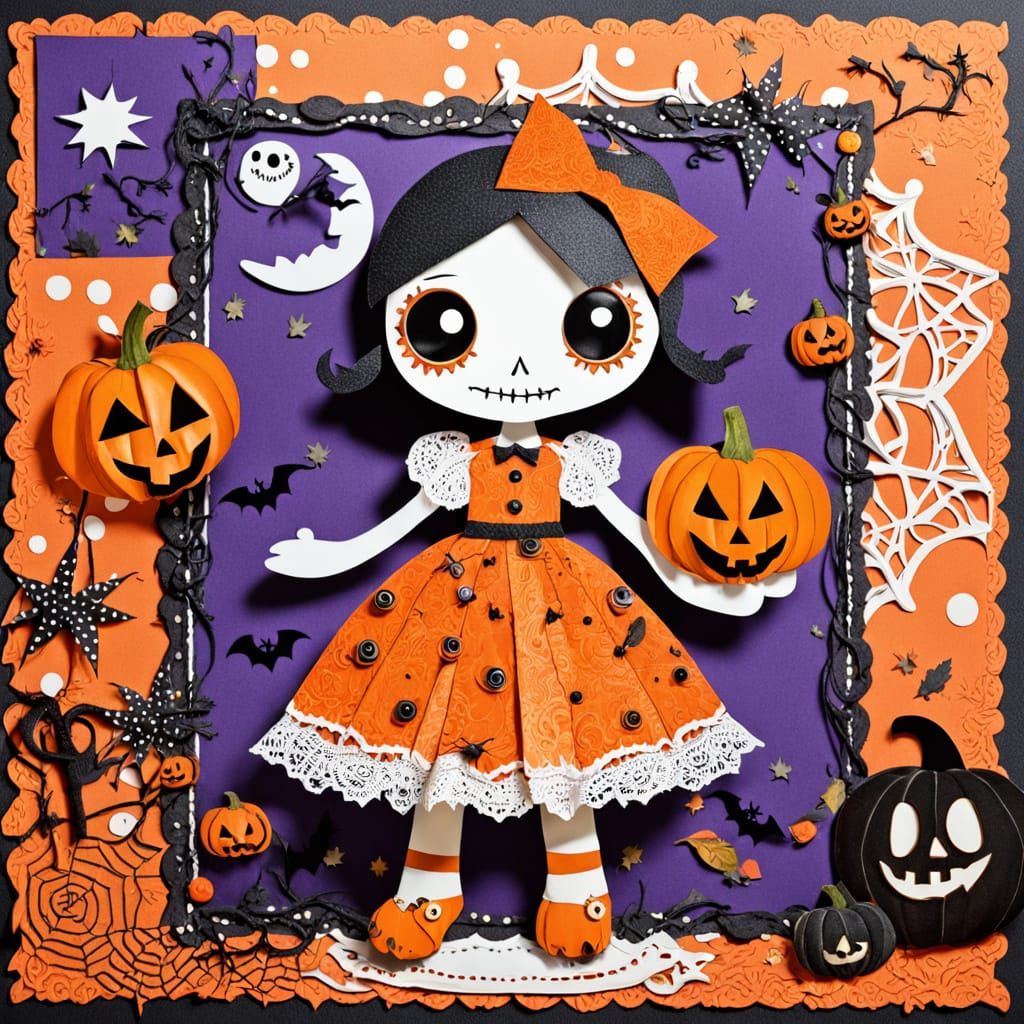 Cute Halloween Turtle in Polka Dot Dress with Jack o Lantern