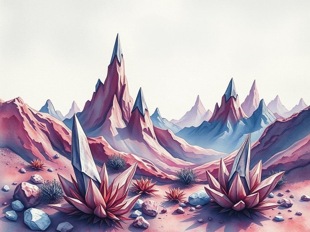 Vibrant, Textured Alien World with Fractal Plants and Crysta...