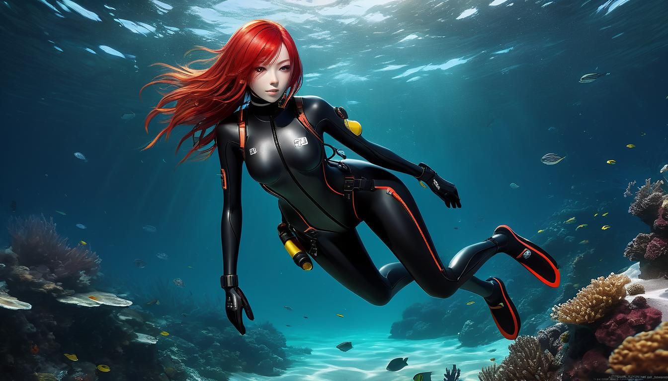 Red-Haired Girl in Diving Suit: 3D Anime Art