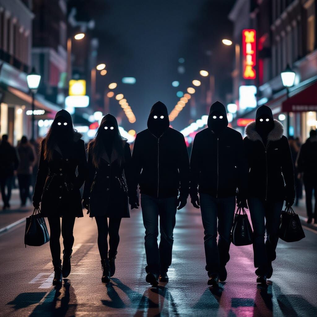 Market Shoppers Revealed as Empty Figures with Dead Eyes