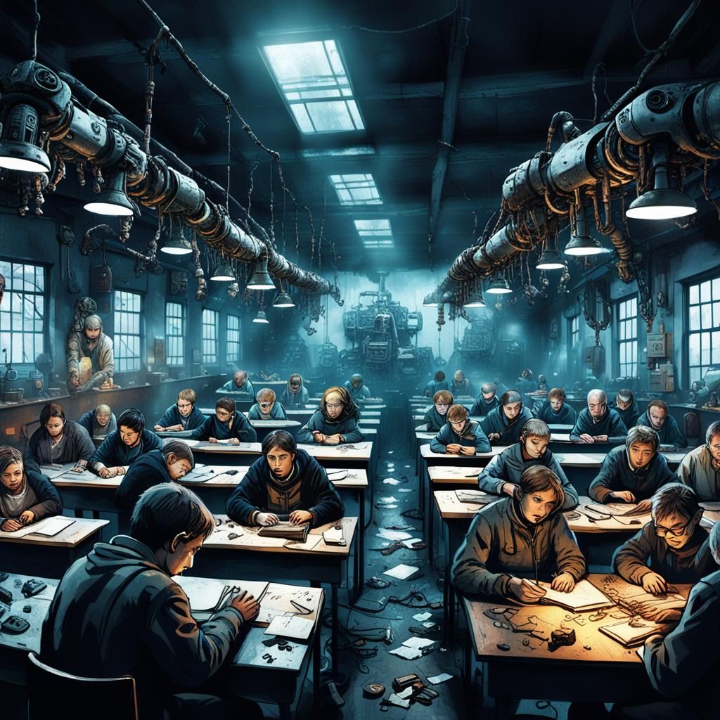Dystopian Classroom Nightmare: A Cinematic Digital Painting