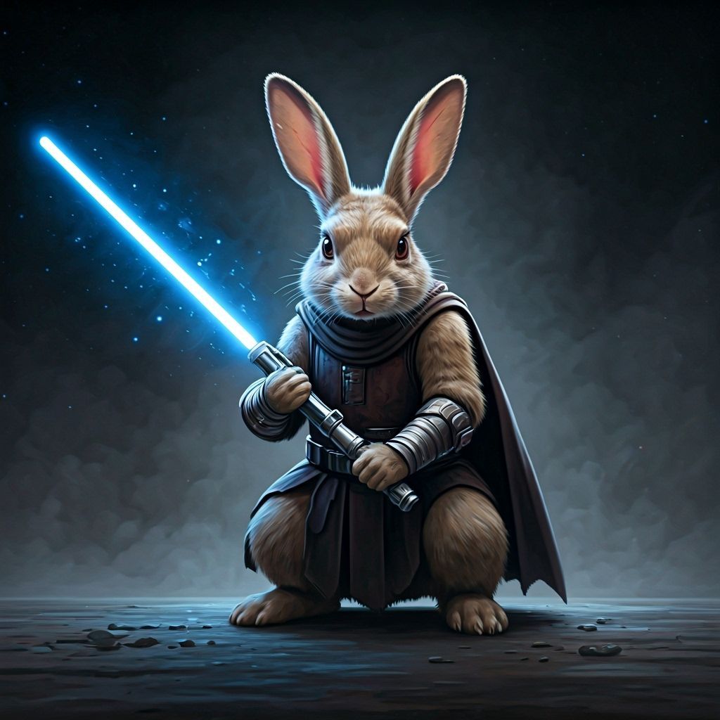 Rabbit Jedi Master in Watercolor Style