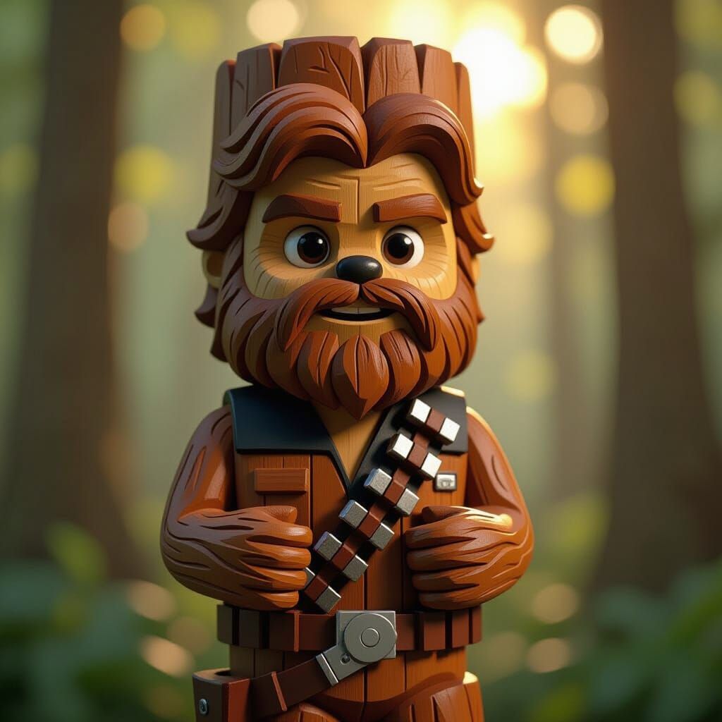 Han Solo and Chewbacca as Whimsical Wood Totem
