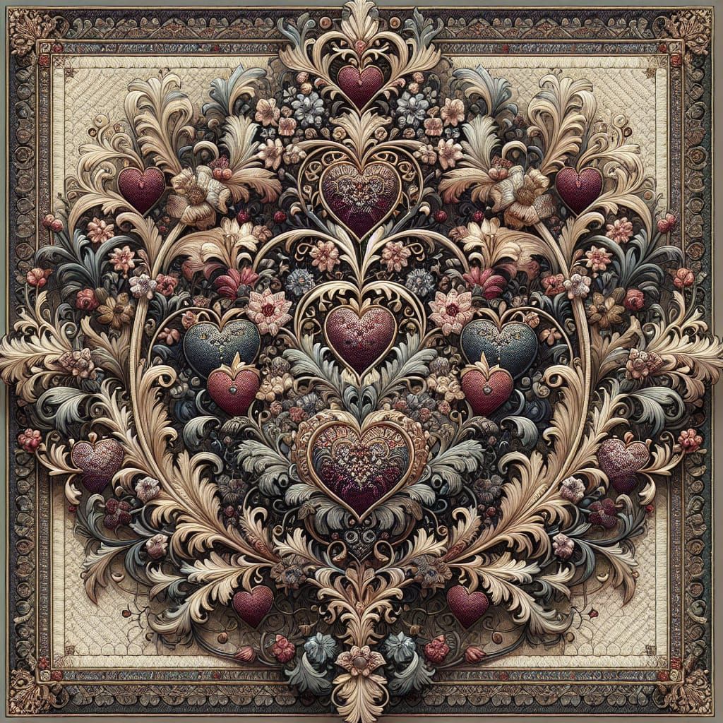 Intricate Embroidered Bouquet in Tapestry Style