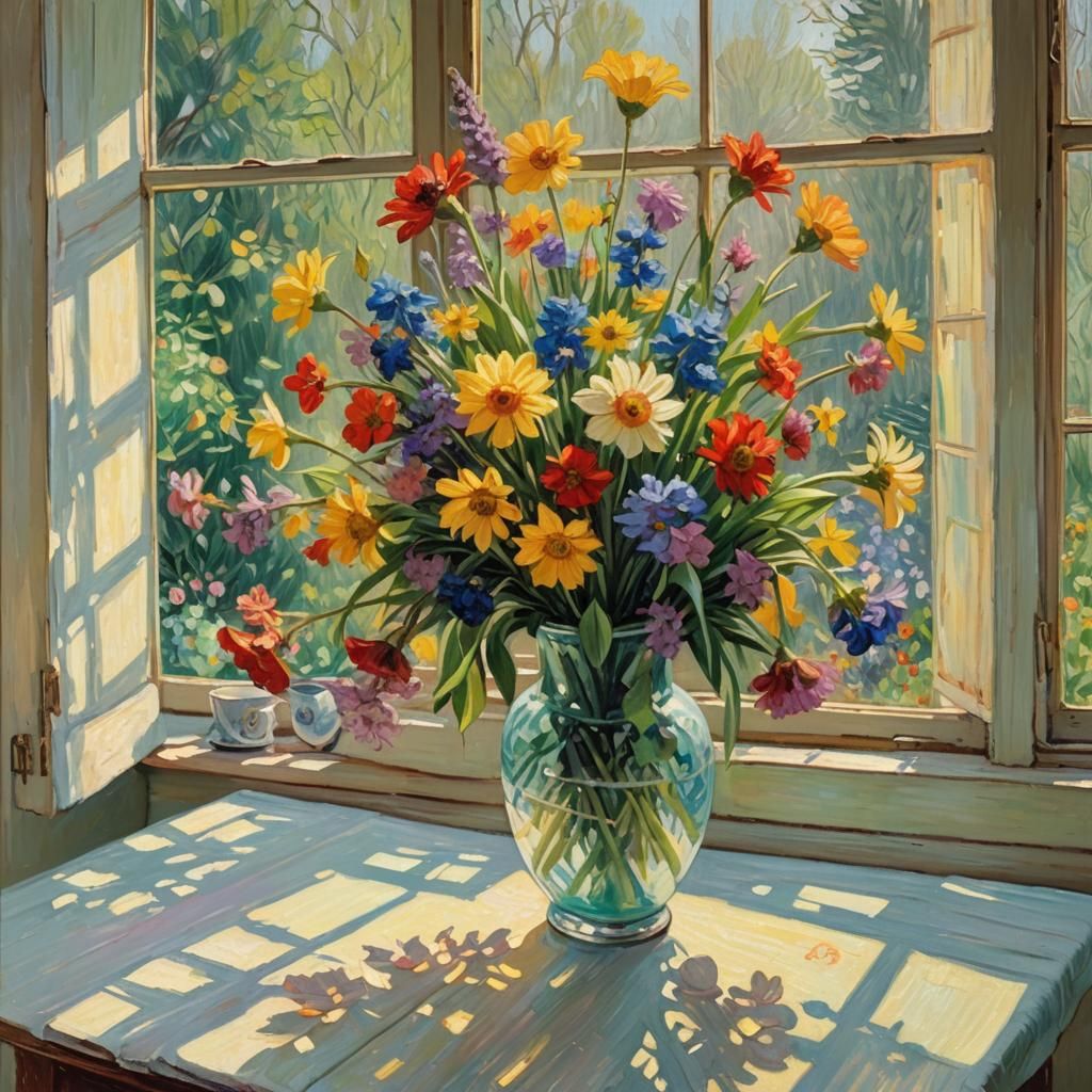Vibrant Spring Flowers in Post-Impressionist Style