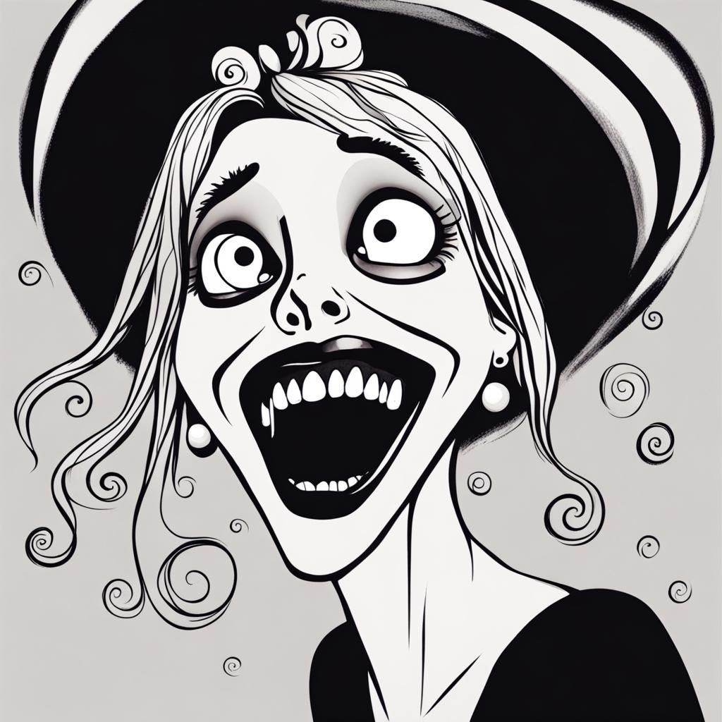 Laughing Woman in Dark Whimsical Style