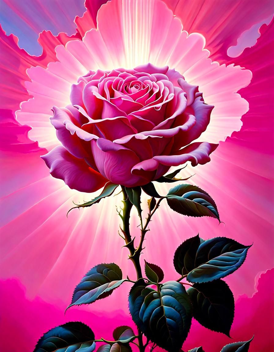 Pink Rose in Pink Dusk: Surreal Oil Painting