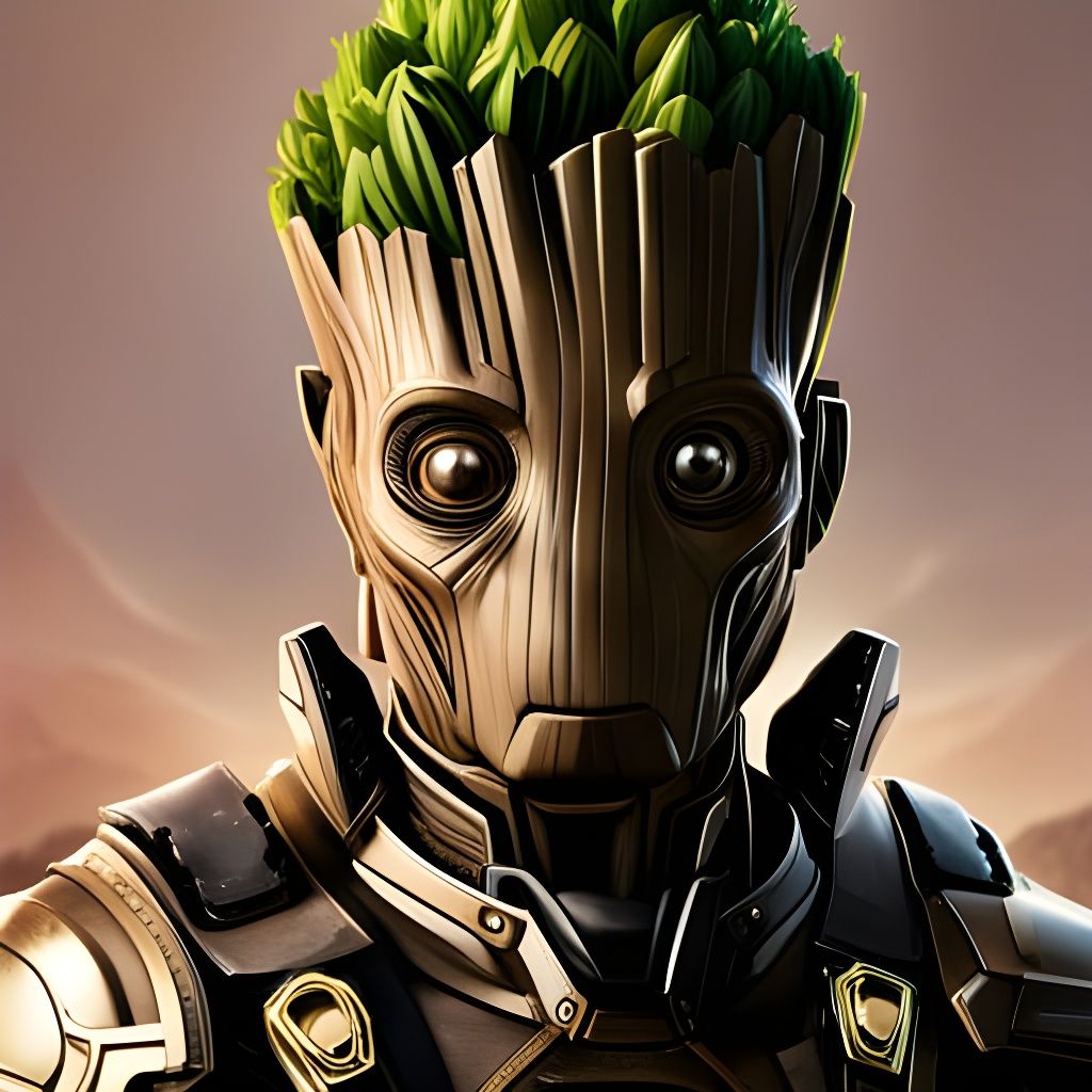 Steampunk Groot Portrait in Detailed Armor