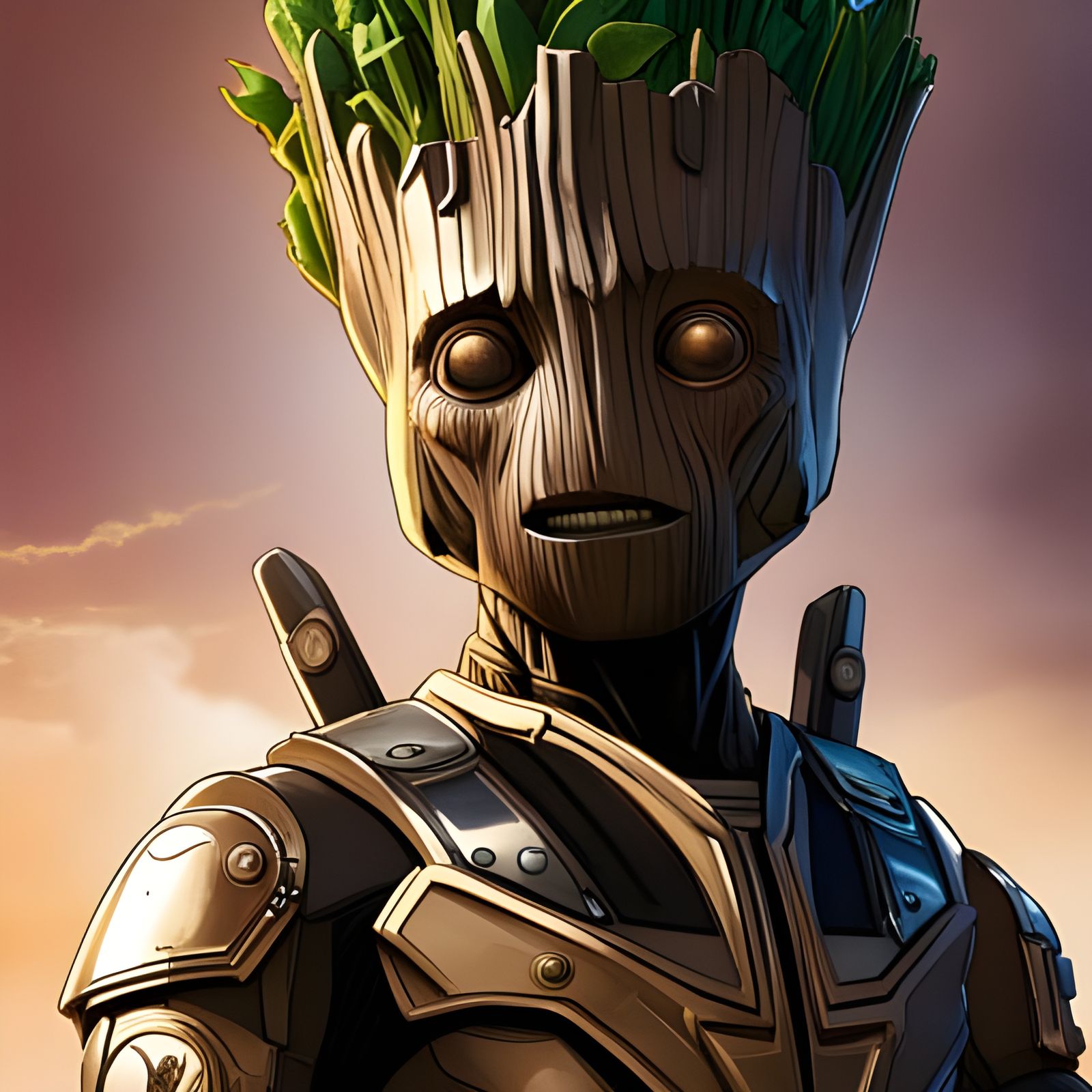 Steampunk Groot Portrait in Detailed Armor