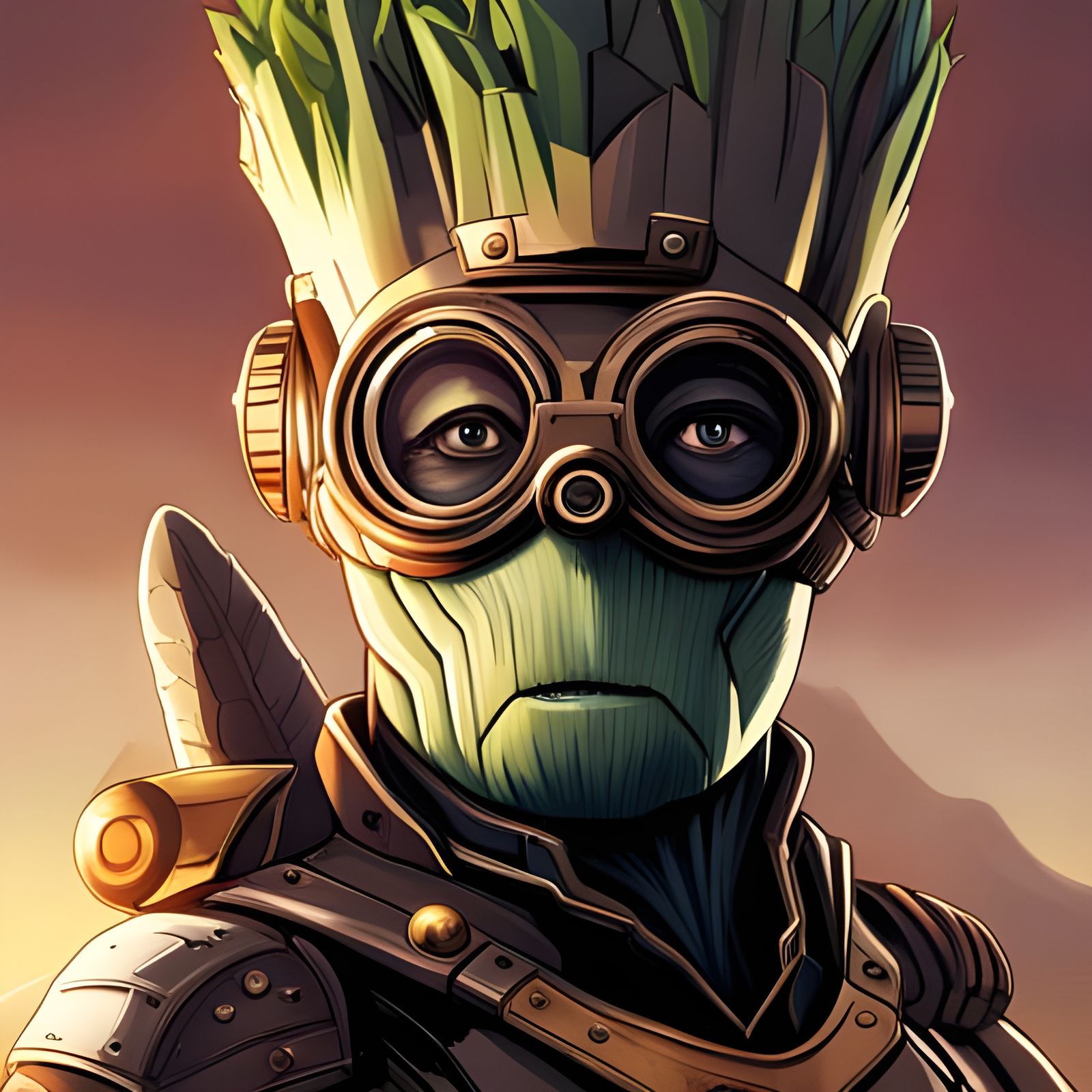 Steampunk Groot Portrait in Detailed Armor