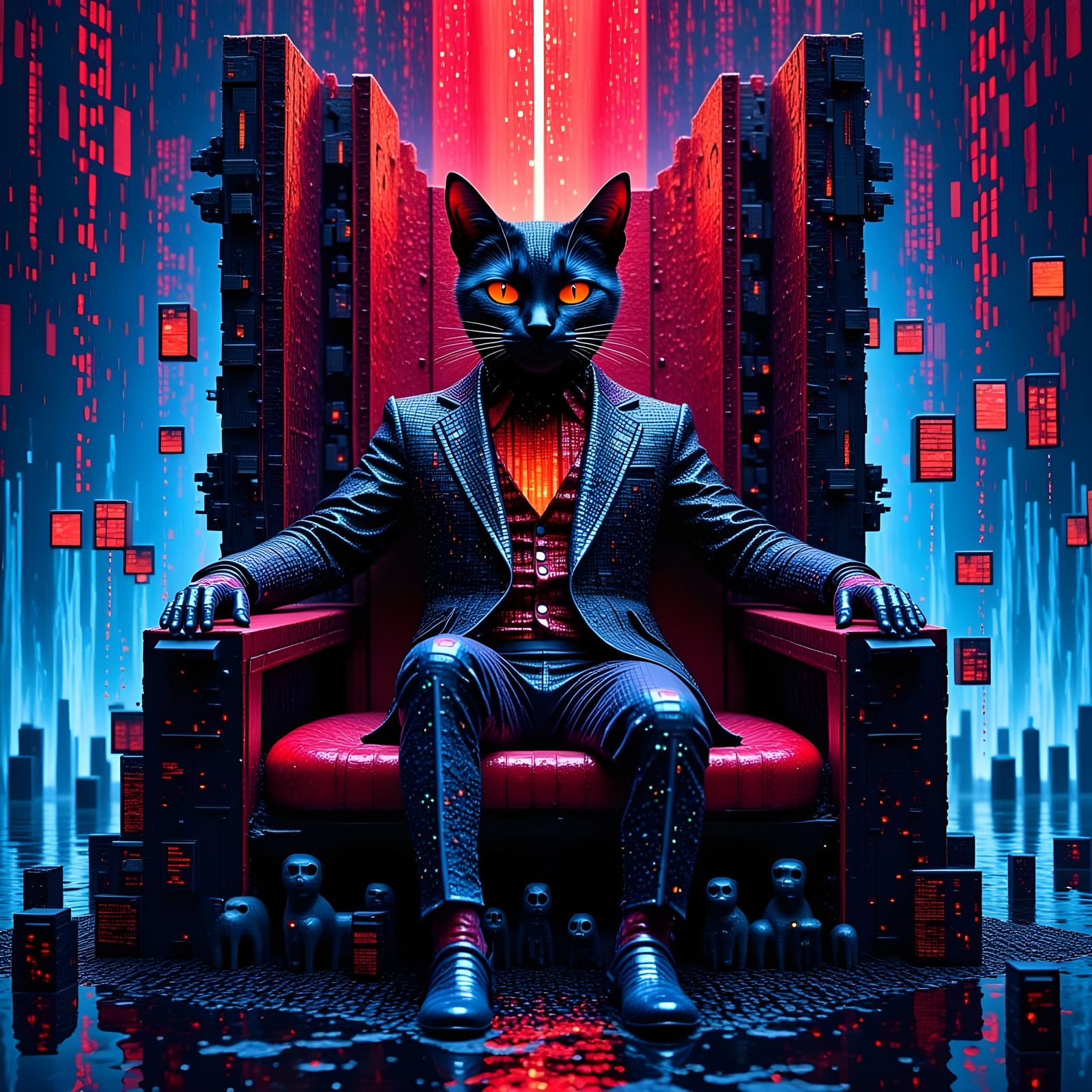 Neon Cat God on Gamer Throne as Impasto Painting