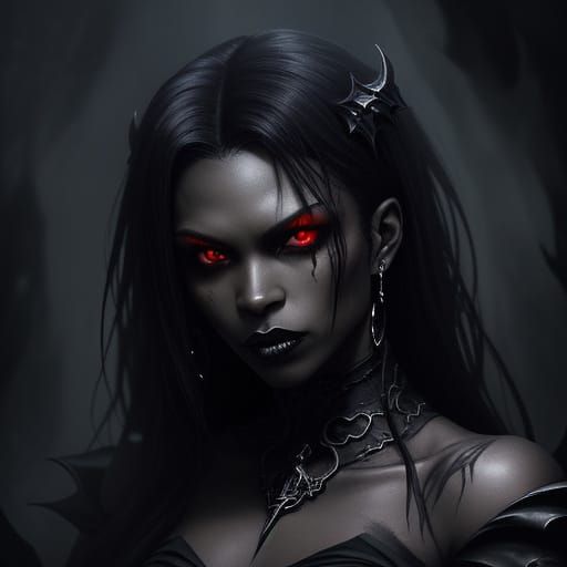 Fierce Vampire Goddess in Dark Fantasy Portrait