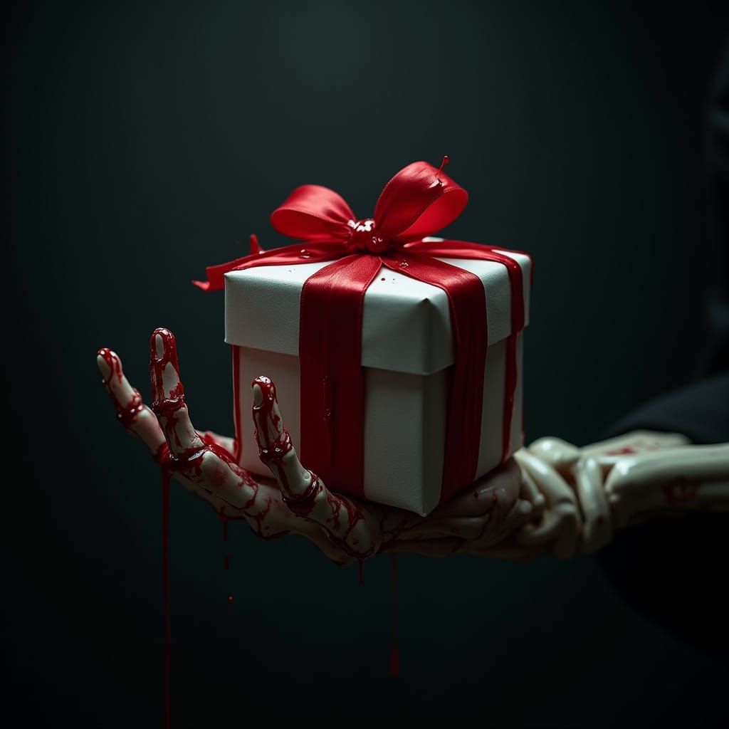 Eerie Skeletal Hand Offers Dripping Blood Gift