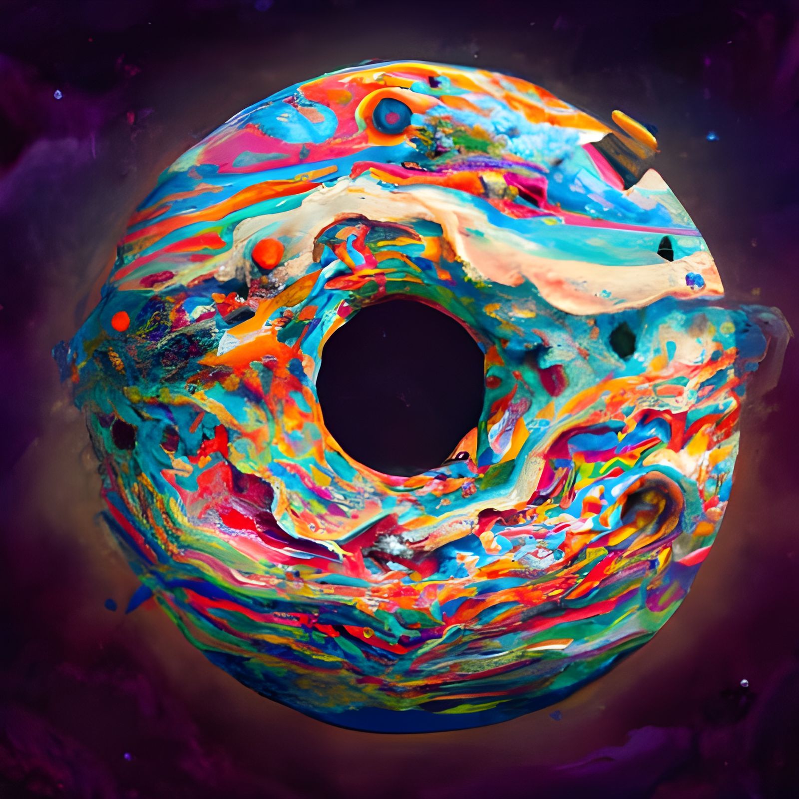 Donut-Shaped Planet in a Candyland Gouache Swirls